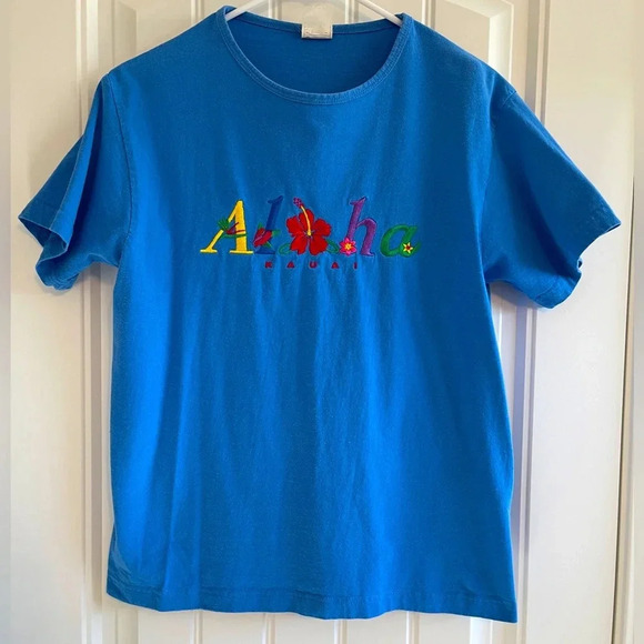 Cotton Heritage Blue Embroidered Aloha Kauai Tshirt - Picture 1 of 7